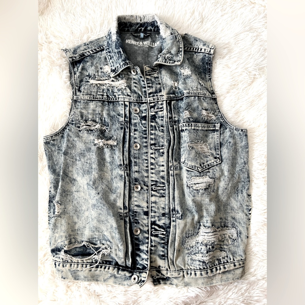 Henry & William New York Jean Cut Off Vest Size Medium - Picture 1 of 4